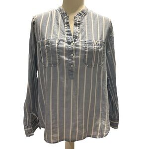 Eden & Olivia Light Blue and White Striped Long Sleeve Pullover